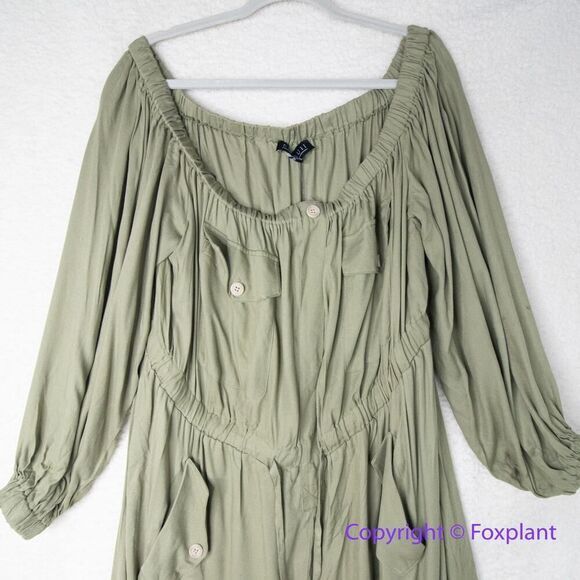 New! Eloquii Plus size Off The Shoulder Utility green‎ Jumpsuit , size 22 - Picture 3 of 15